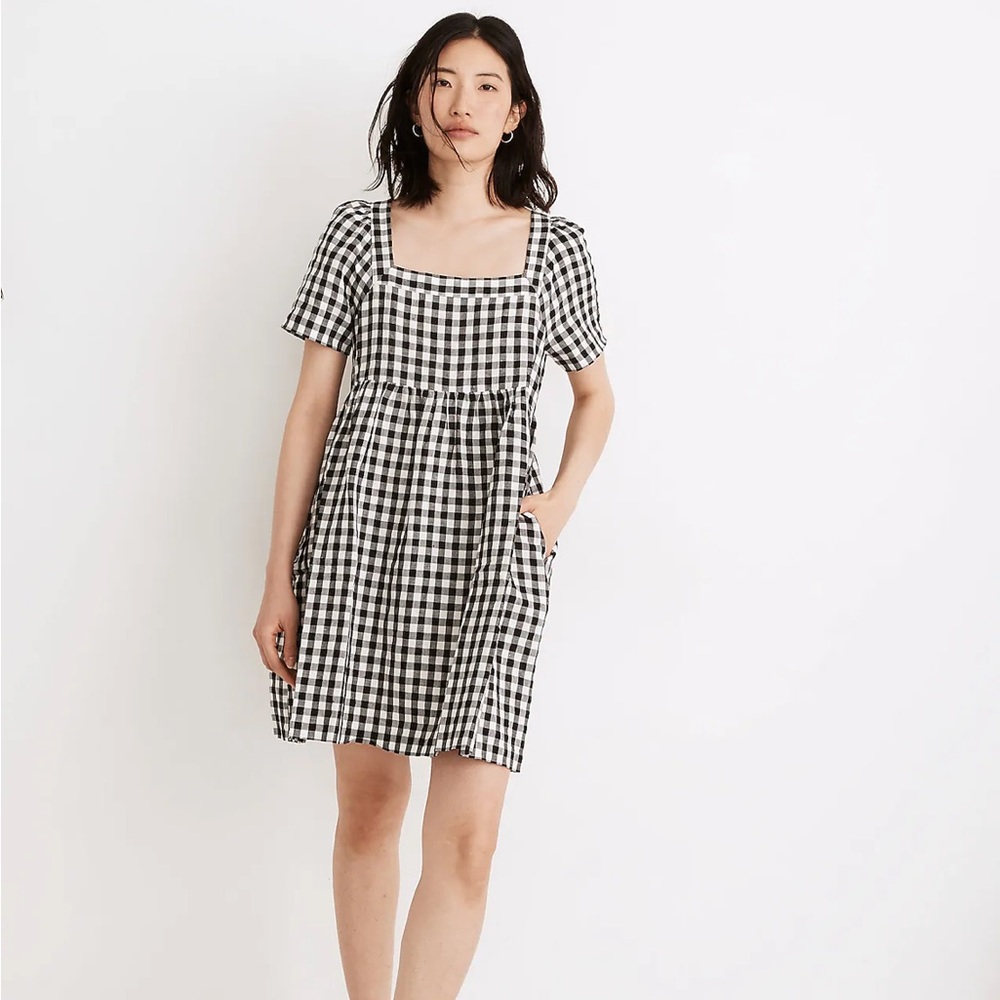 Madewell Linen-Blend Allie Mini Dress in Gingham Check